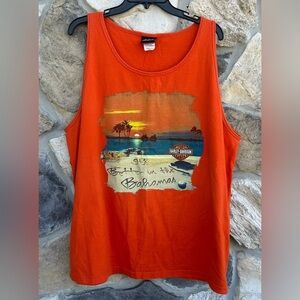 Harley Davidson Mens Sleeveless Tshirt Sz XL Orange Vintage USA Bahamas Beach